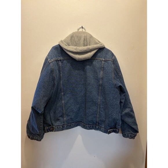 Vintage Canyon Guide Outfitters Jean Denim Trucker Jacket Grey Hood Grunge MED - Picture 5 of 14